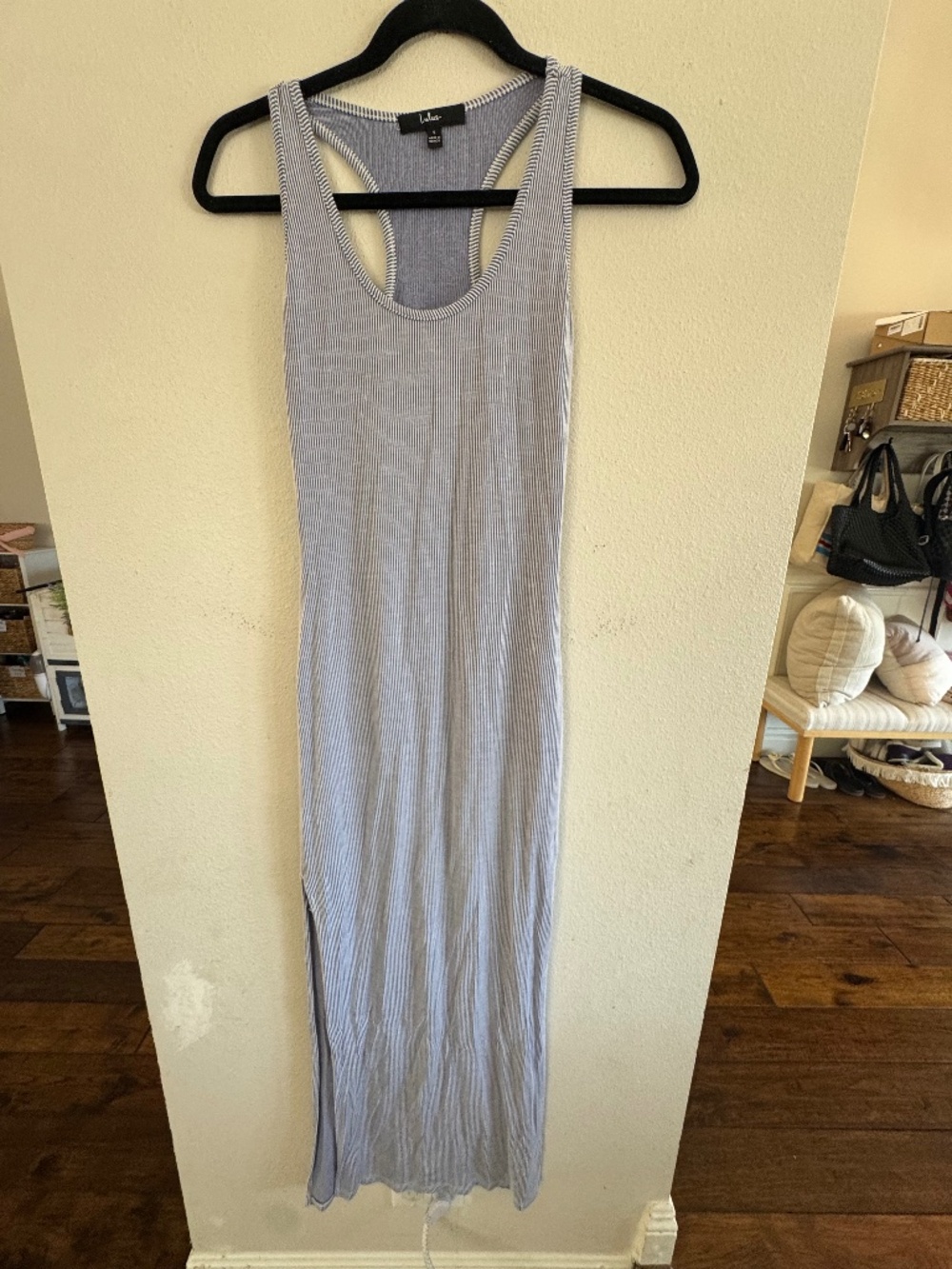 Lulus Small Blue Ribbed Racerback Maxi Dress